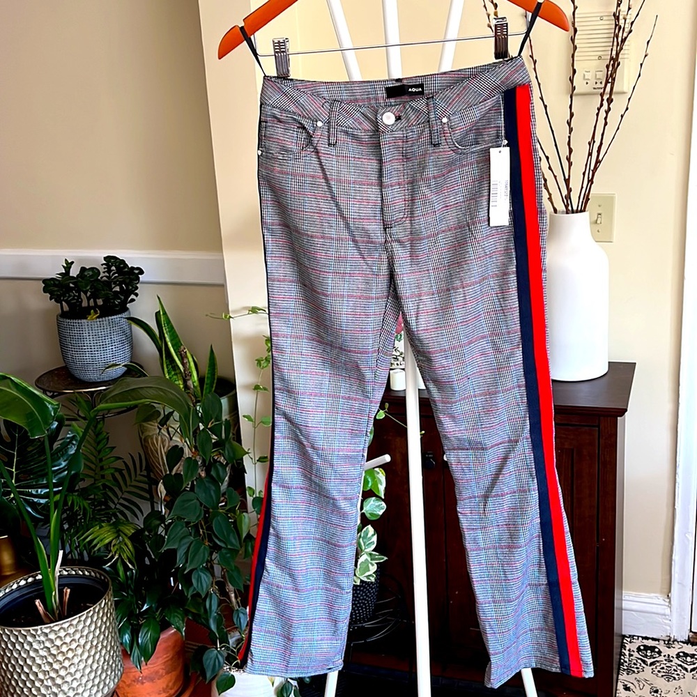 Aqua Plaid Pants with Vibrant Stripes